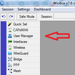 Внешний вид меню Winbox маршрутизатора с установленным пакетом "User-Manager