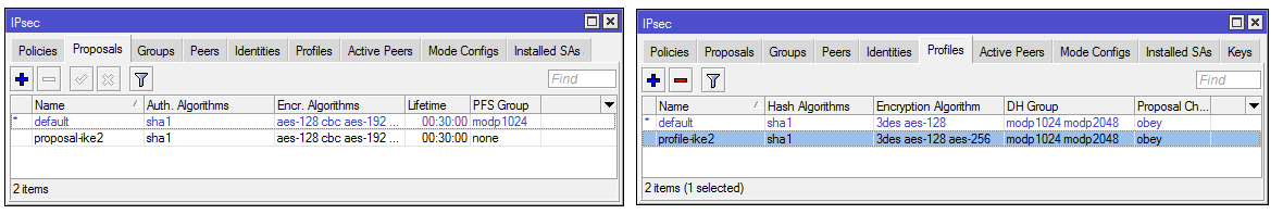 Новые наборы параметров для IKEv2